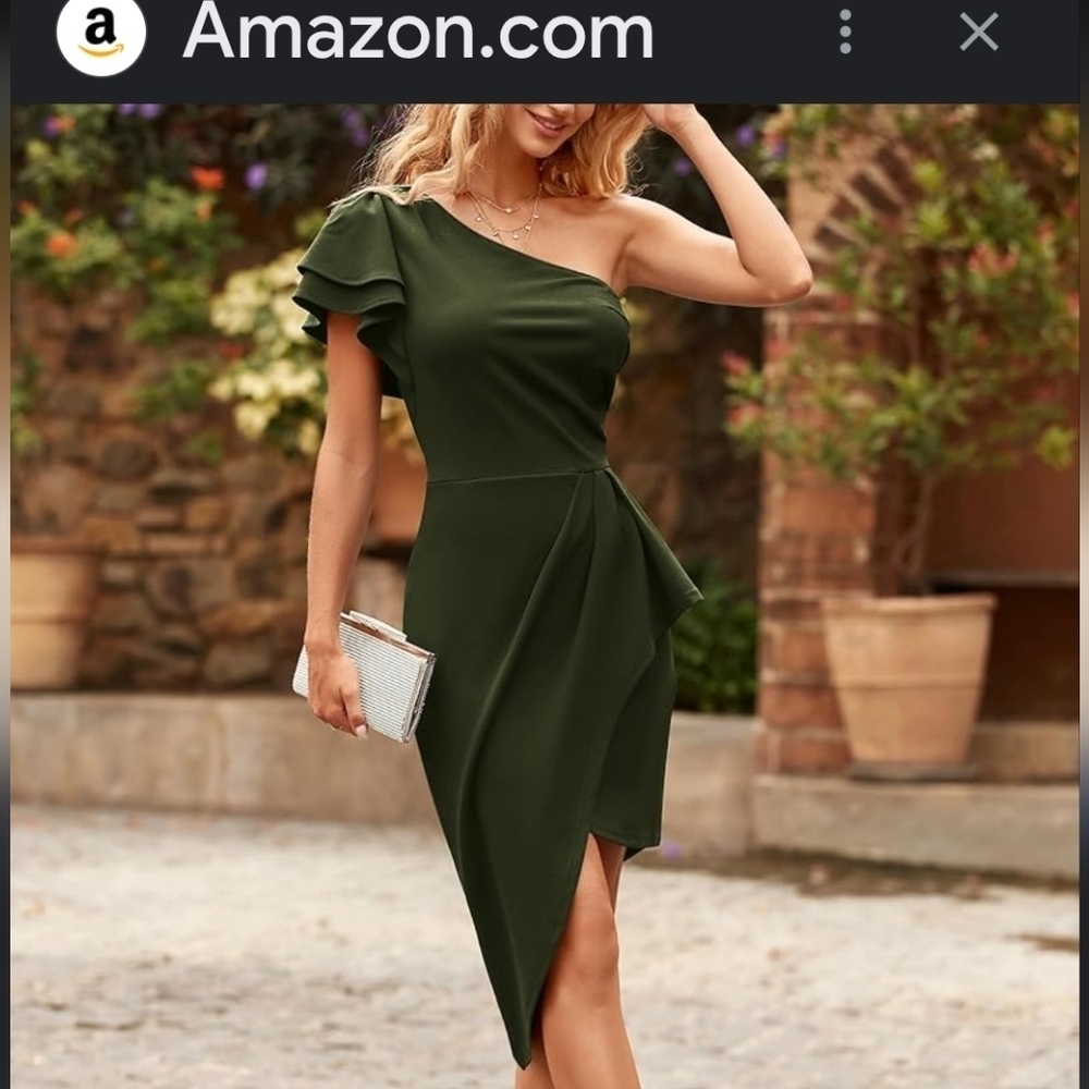 NWT BTFBM Forest Green One Shoulder Special Occasion Dress Size S - Picture 2 of 16